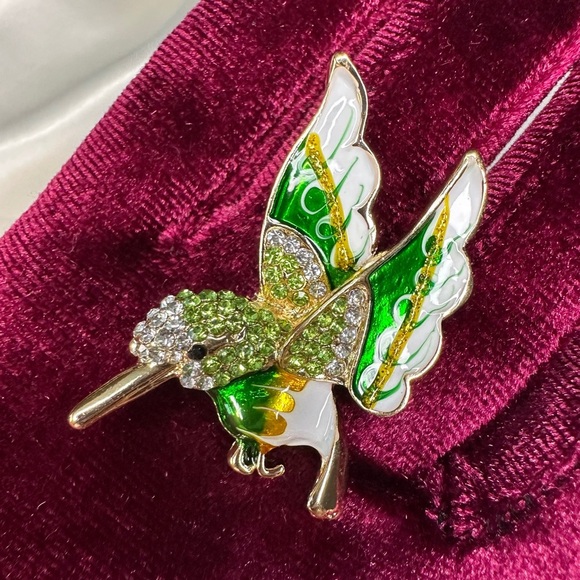 Anthropologie vintage Gold green Hummingbird Brooch - Picture 4 of 7